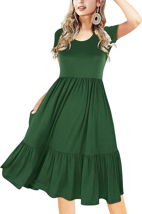Women‘s Summer Casual Swing Midi Dress with Pockets