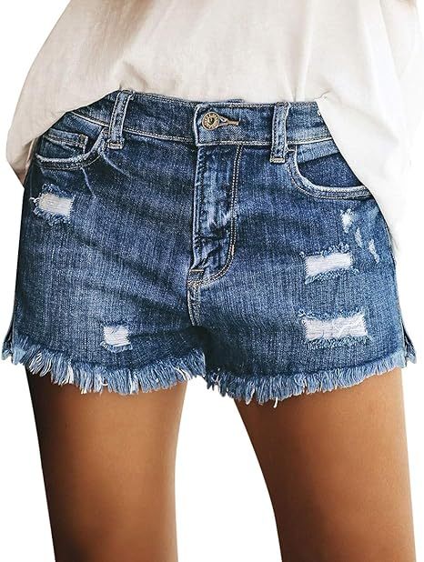 Women's Casual Denim Shorts Frayed Raw Hem Ripped Jeans Shorts