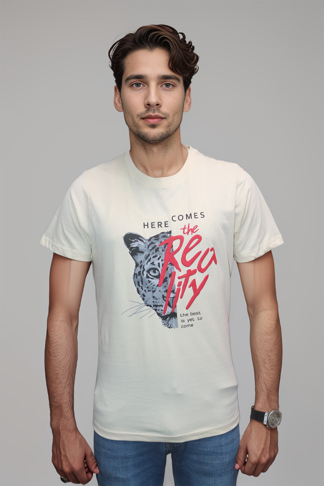 HERE COMES REALITY MEN GRAPHIC TEE