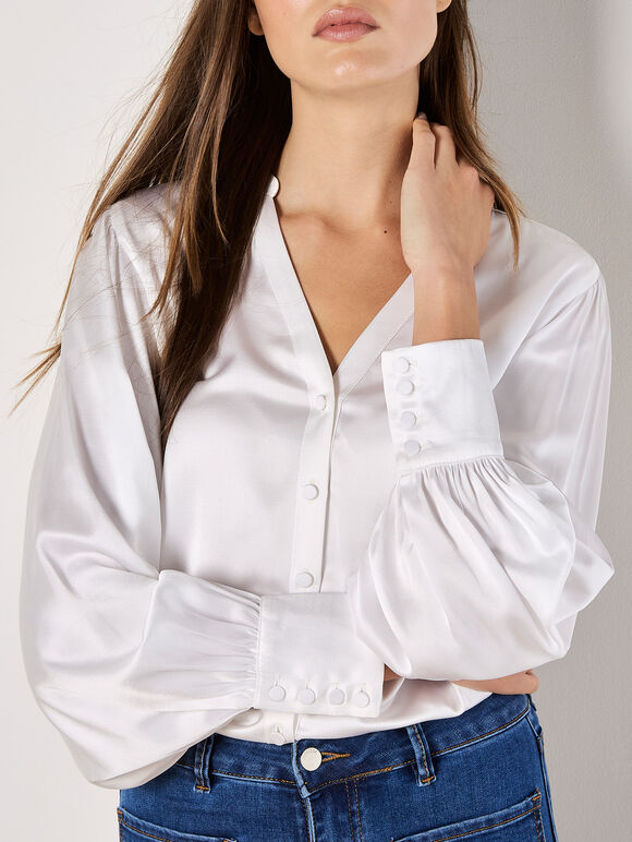 Balloon Sleeve Satin Blouse