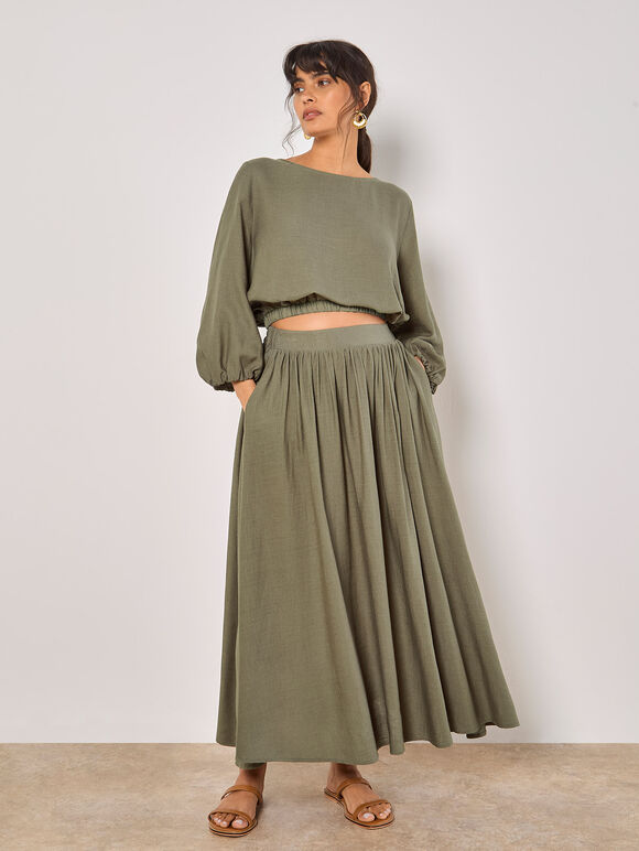 Linen Blend Bubble Hem Crop Top