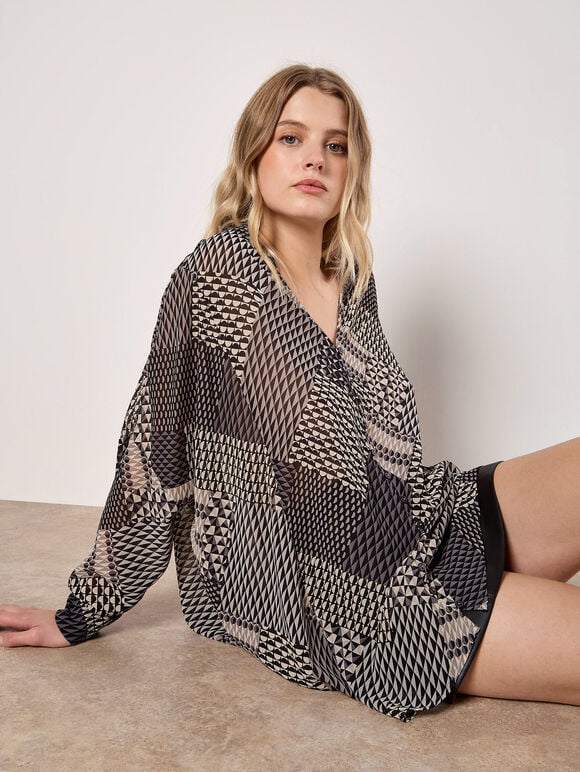 Geo Patchwork Chiffon Shirt