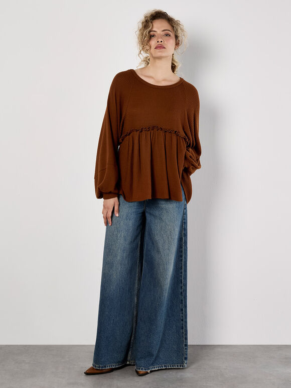 Waffle Knit Babydoll Oversized Top