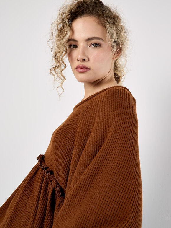 Waffle Knit Babydoll Oversized Top