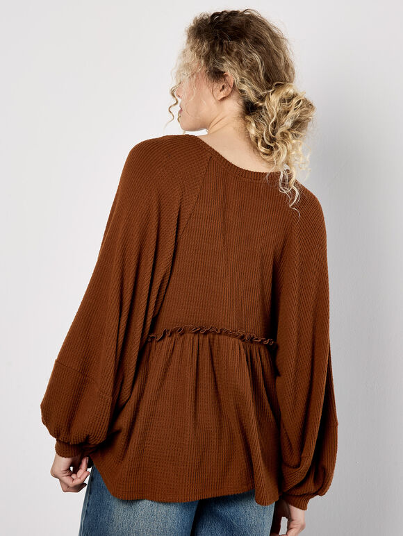 Waffle Knit Babydoll Oversized Top