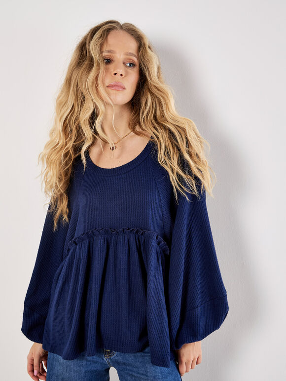 Waffle Knit Babydoll Oversized Top