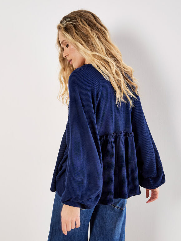 Waffle Knit Babydoll Oversized Top