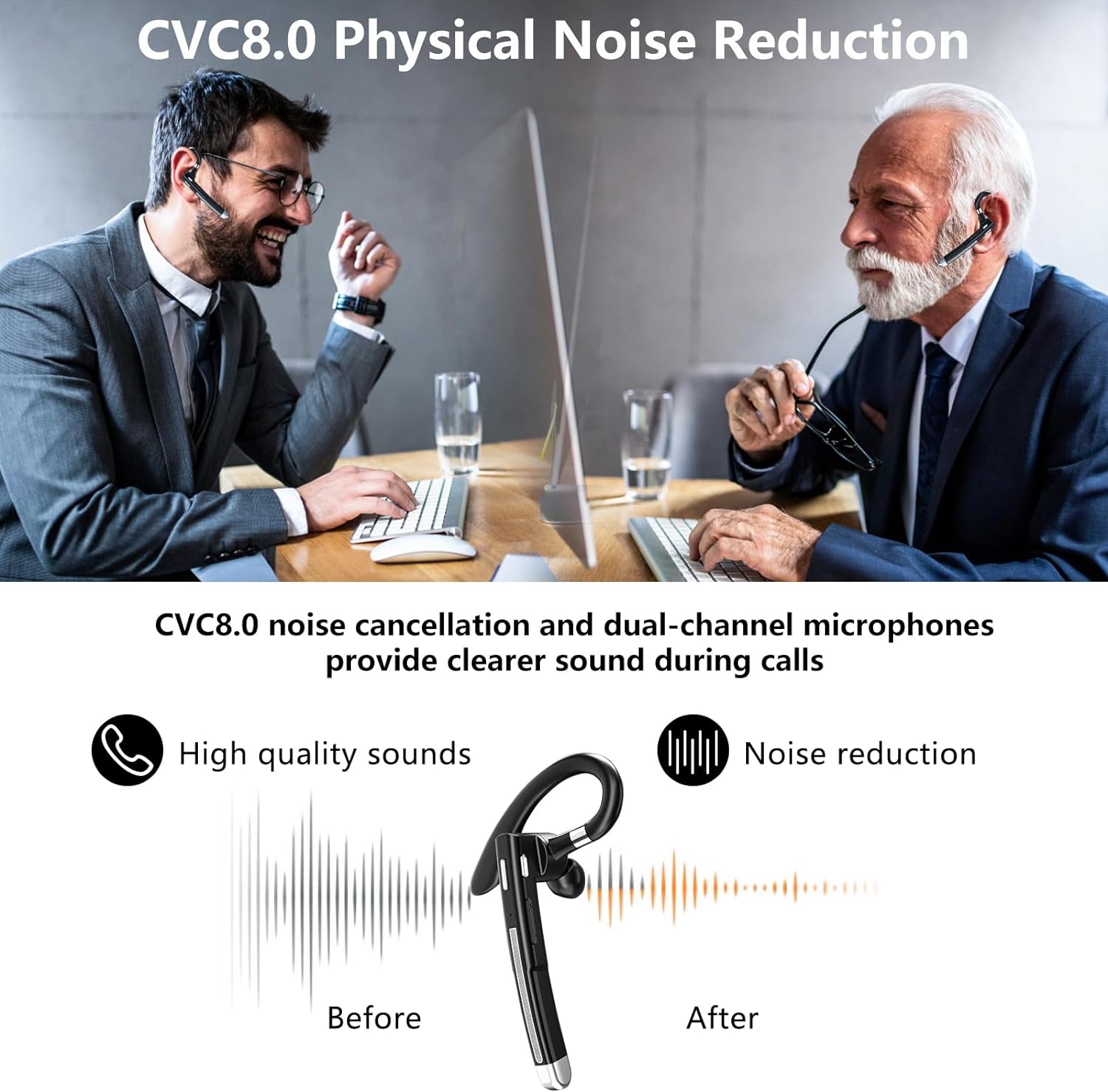 Dual Mic Wireless Bluetooth 5.1 Noise Cancelling Headset For Truckers