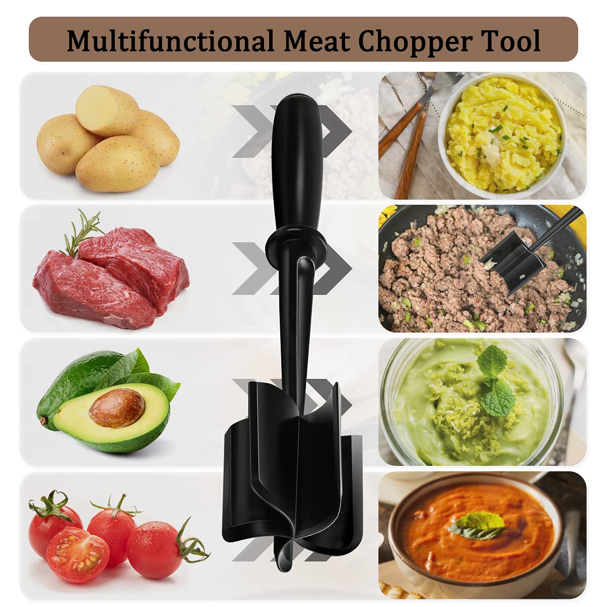 Meat Slicer, Burger Chopper Utensil, Professional Heat Resistant Nylon, Masher and Grinder - Non-Stick Mixer Chopper for Kitchen Tools