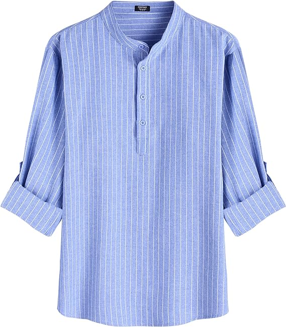 Men's Cotton Linen Henley Shirt Long Sleeve Hippie Casual Beach T Shirts