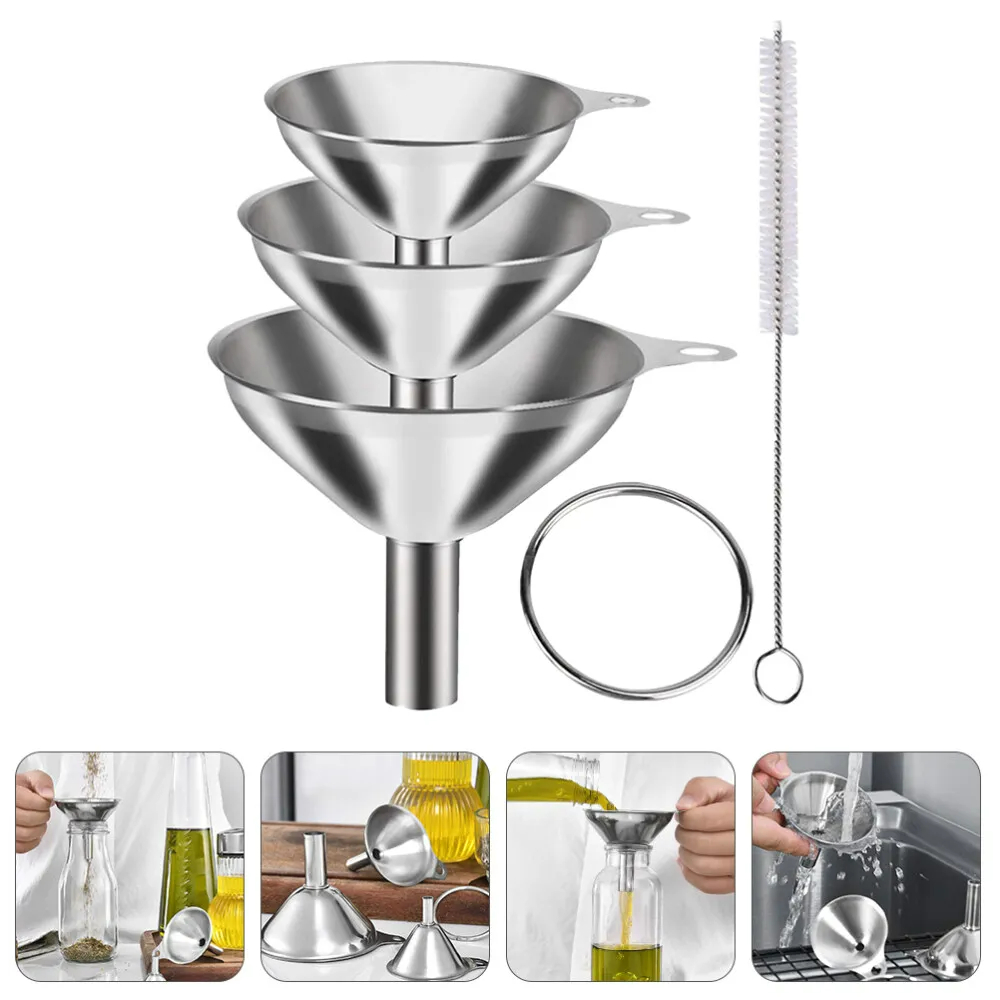Kitchen Funnel with Brush Stainless Steel Utensils Gear Wide Mouth