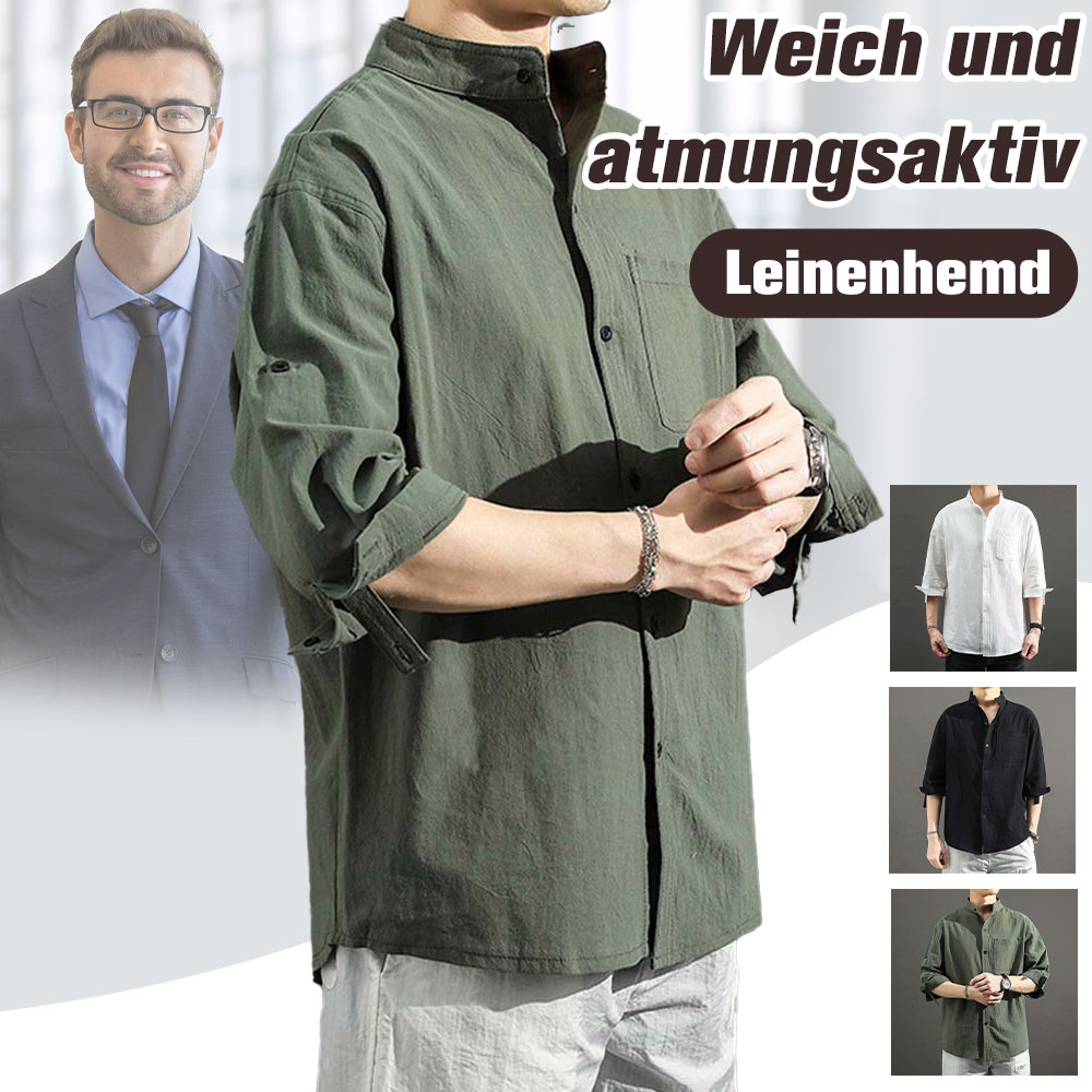 Ahlsentop Herren-Freizeithemd aus einfarbigem Baumwollleinen