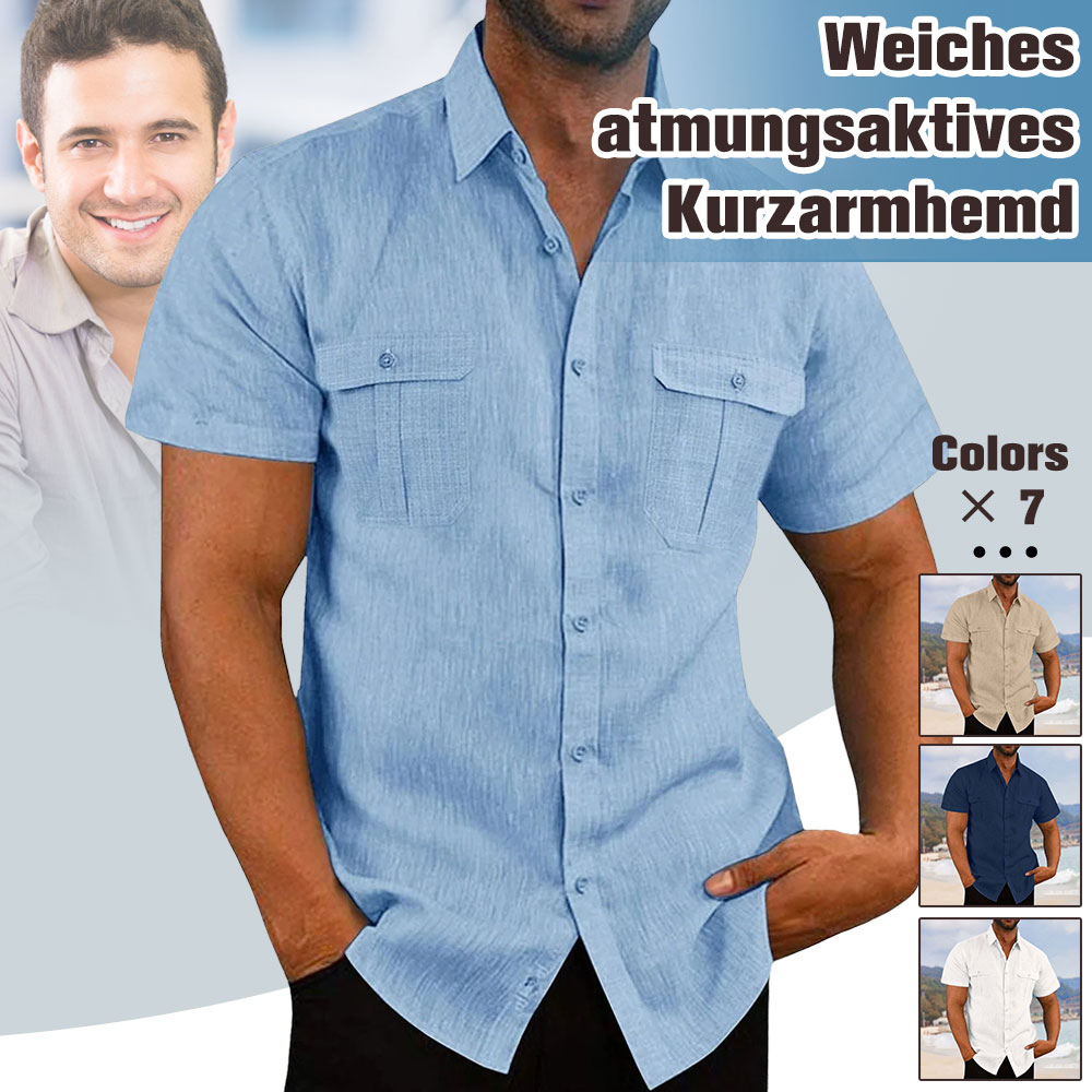 Ahlsentop Herren-Kurzarmhemd aus atmungsaktiver Stretch-Baumwolle und Leinen
