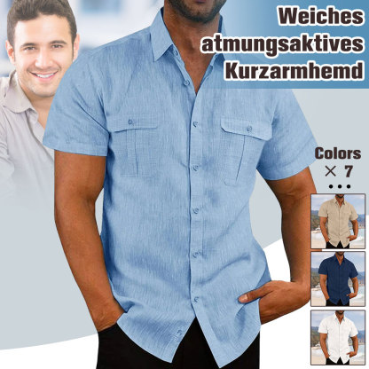 Ahlsentop Herren-Kurzarmhemd aus atmungsaktiver Stretch-Baumwolle und Leinen