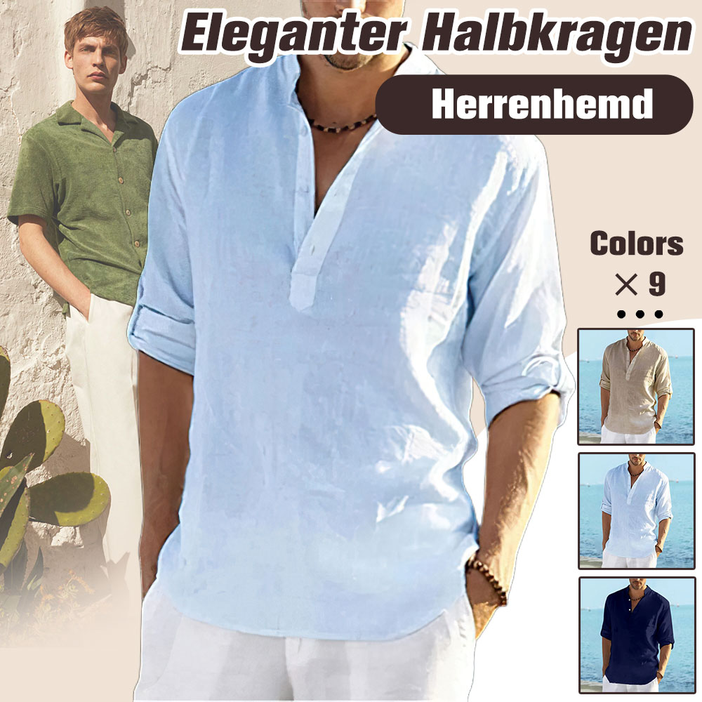 Ahlsentop Neues bequemes Herrenhemd aus Baumwolle und Leinen