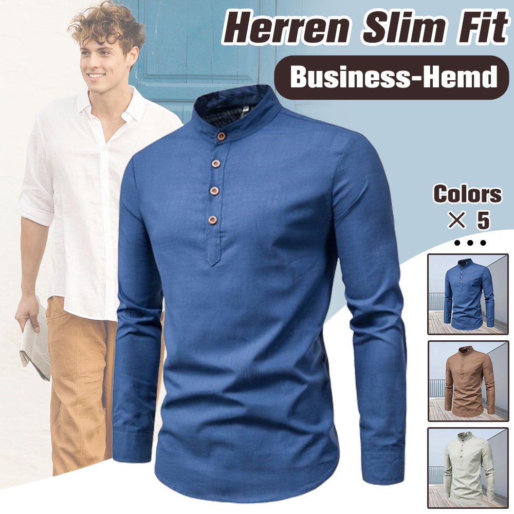 Ahlsentop Slim-Fit-Langarmoberteile für Herren aus Baumwolle und Leinen