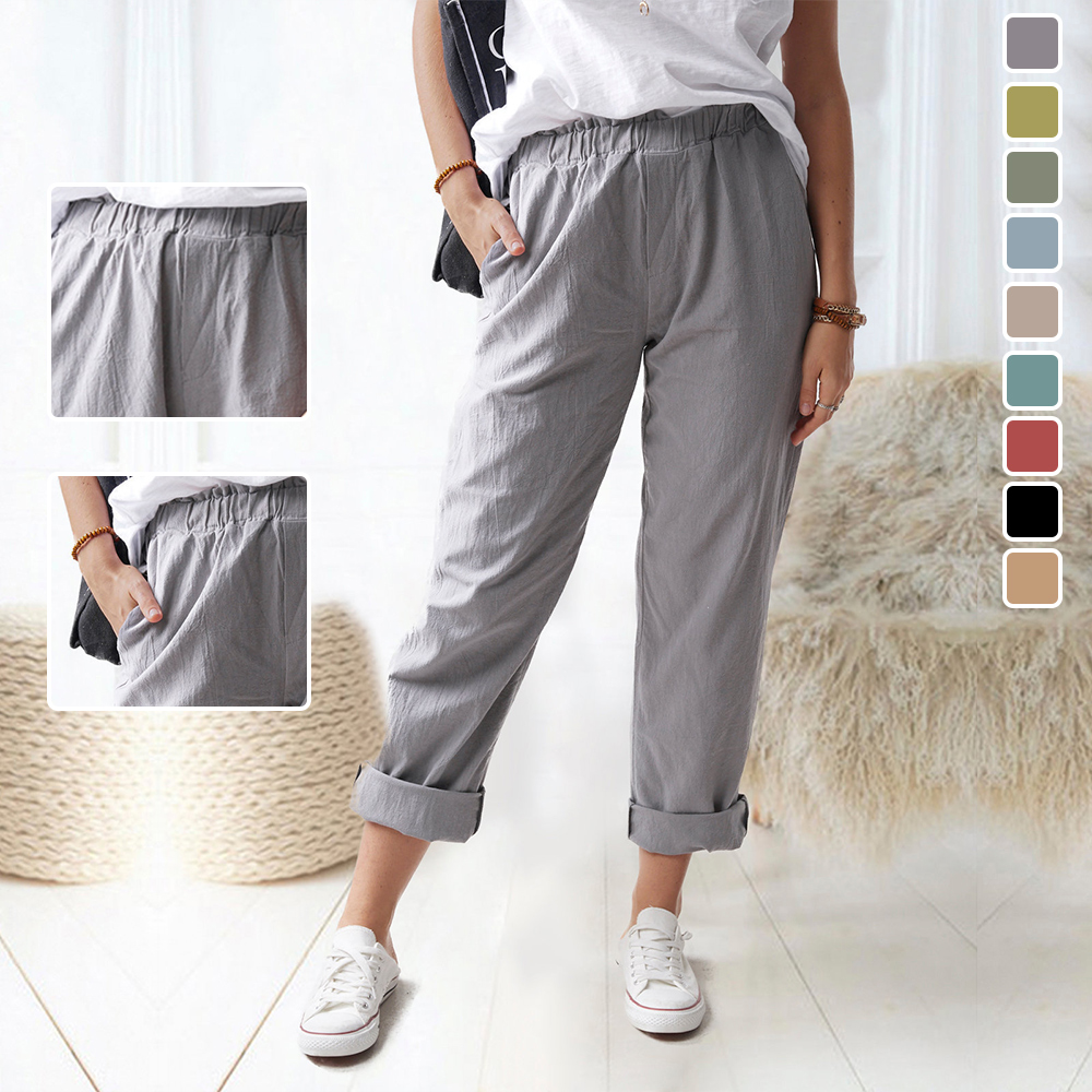 AHLSENTOP™ Lässige, gerade Damenhose aus Baumwolle und Leinen mit hoher Taille im neuen Stil