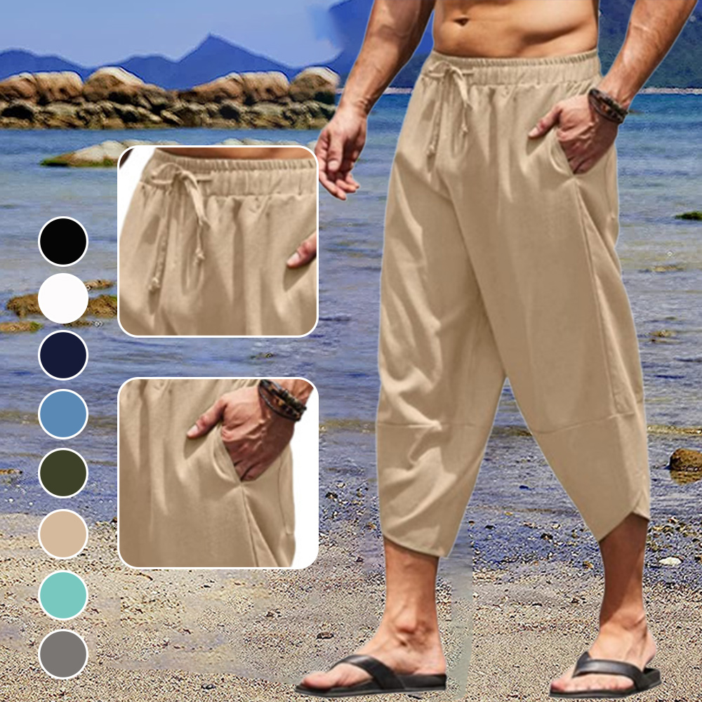 AHLSENTOP Lässige, locker geschnittene Sommerhose für Herren aus Baumwolle und Leinen