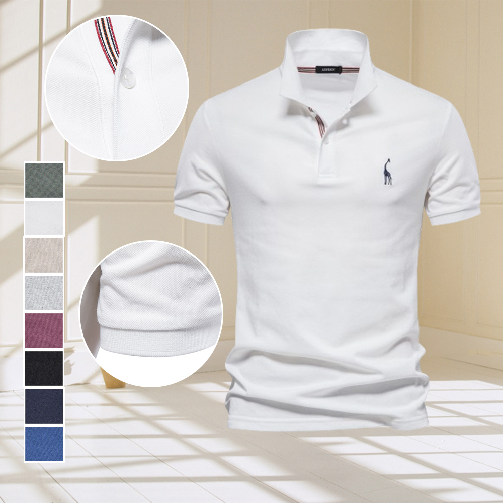 AHLSENTOP Herren-Poloshirt mit Revers und Hirschstickerei, kurzärmlig