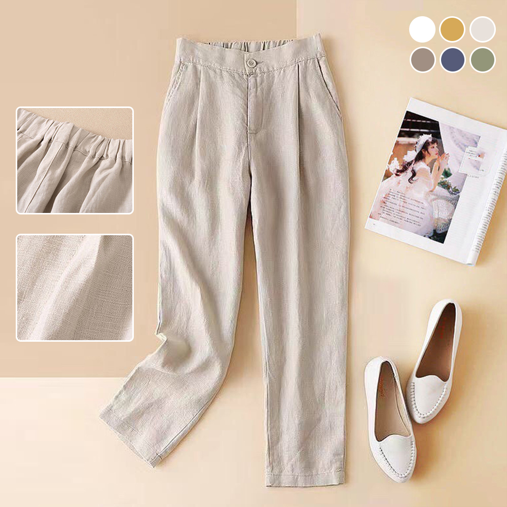 AHLSENTOP Sommerliche Damen-Leinen-lose, lässige, gerade Hose