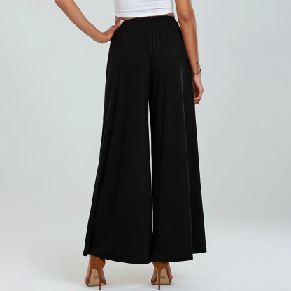AHLSENTOP Neue einfarbige Damenhose mit weitem Bein und elastischem Bund