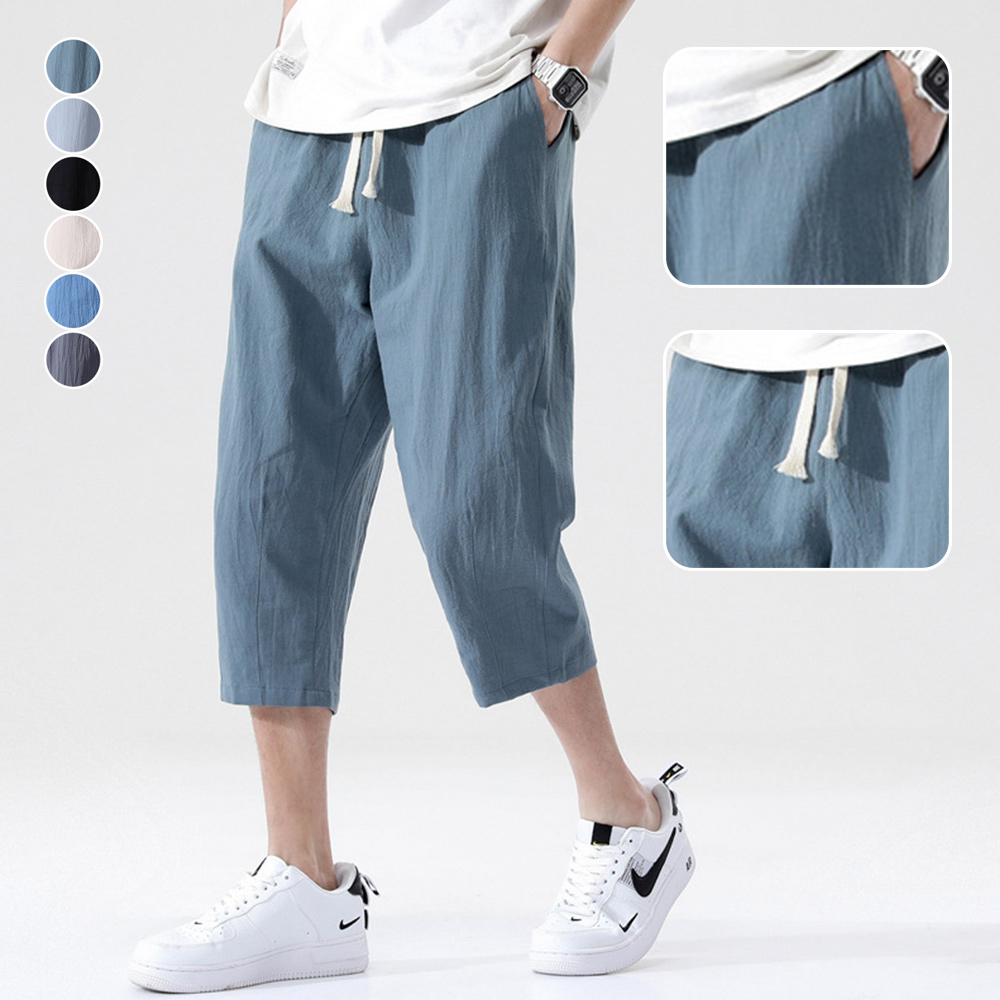 AHLSENTOP Einfarbige, locker geschnittene Sommerhose für Herren aus reiner Baumwolle mit Taschen