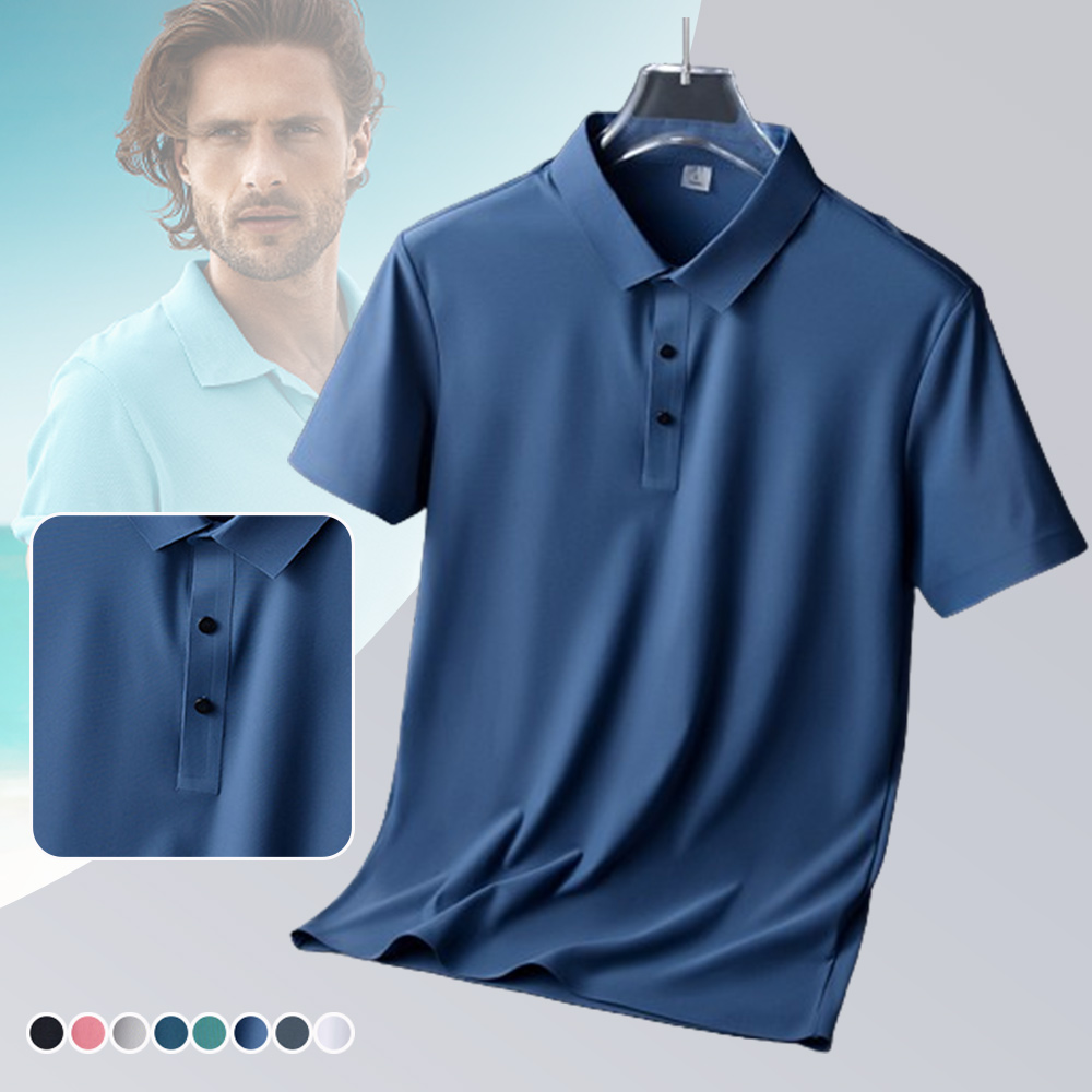 Ahlsentop™ Einfarbiges Revers-Poloshirt aus Eisseide für den Sommer