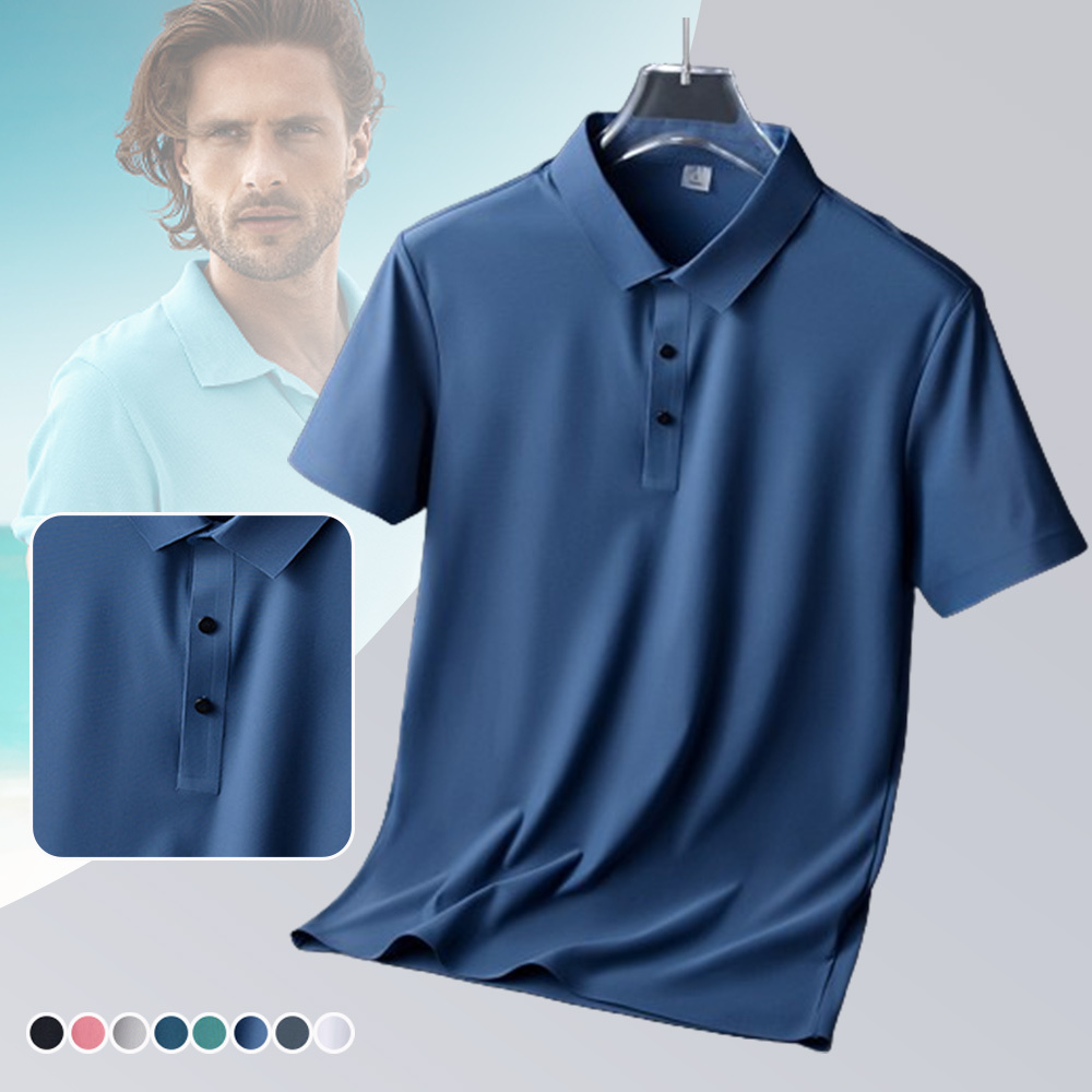 Ahlsentop™ Einfarbiges Revers-Poloshirt aus Eisseide für den Sommer