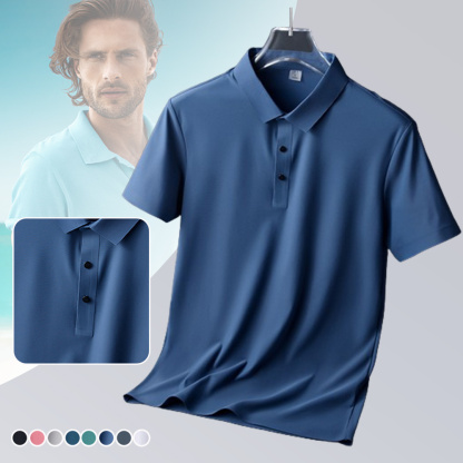 Ahlsentop™ Einfarbiges Revers-Poloshirt aus Eisseide für den Sommer