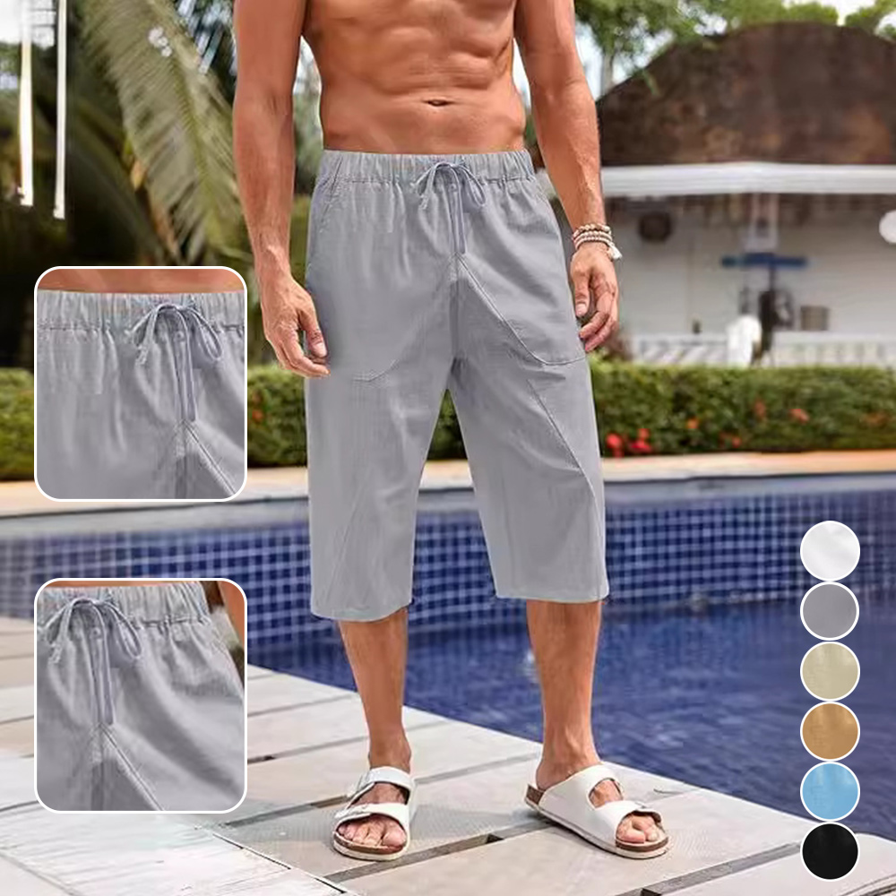 AHLSENTOP Sommerneue kurze Herrenhose aus Baumwolle und Leinen