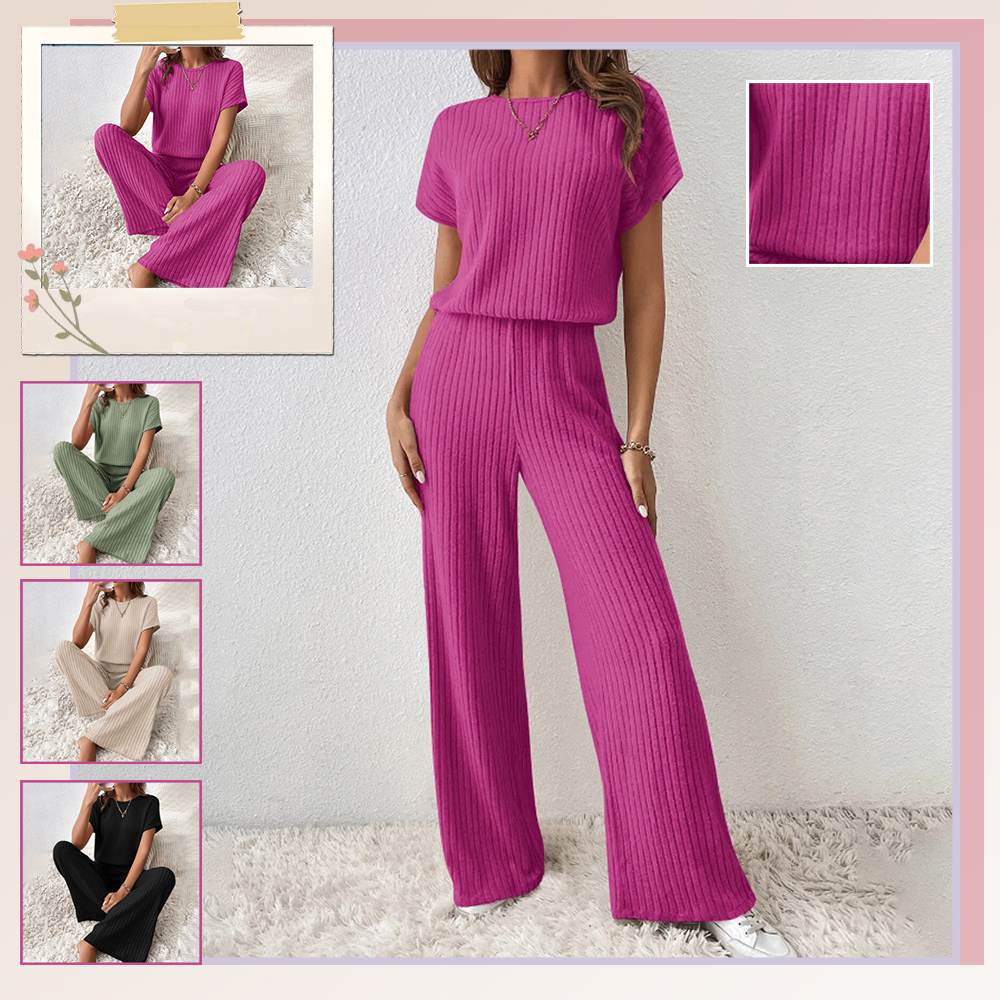 AHLSENTOP™ Neuer einfarbig gestrickter Kurzarm-Hosenanzug für Damen