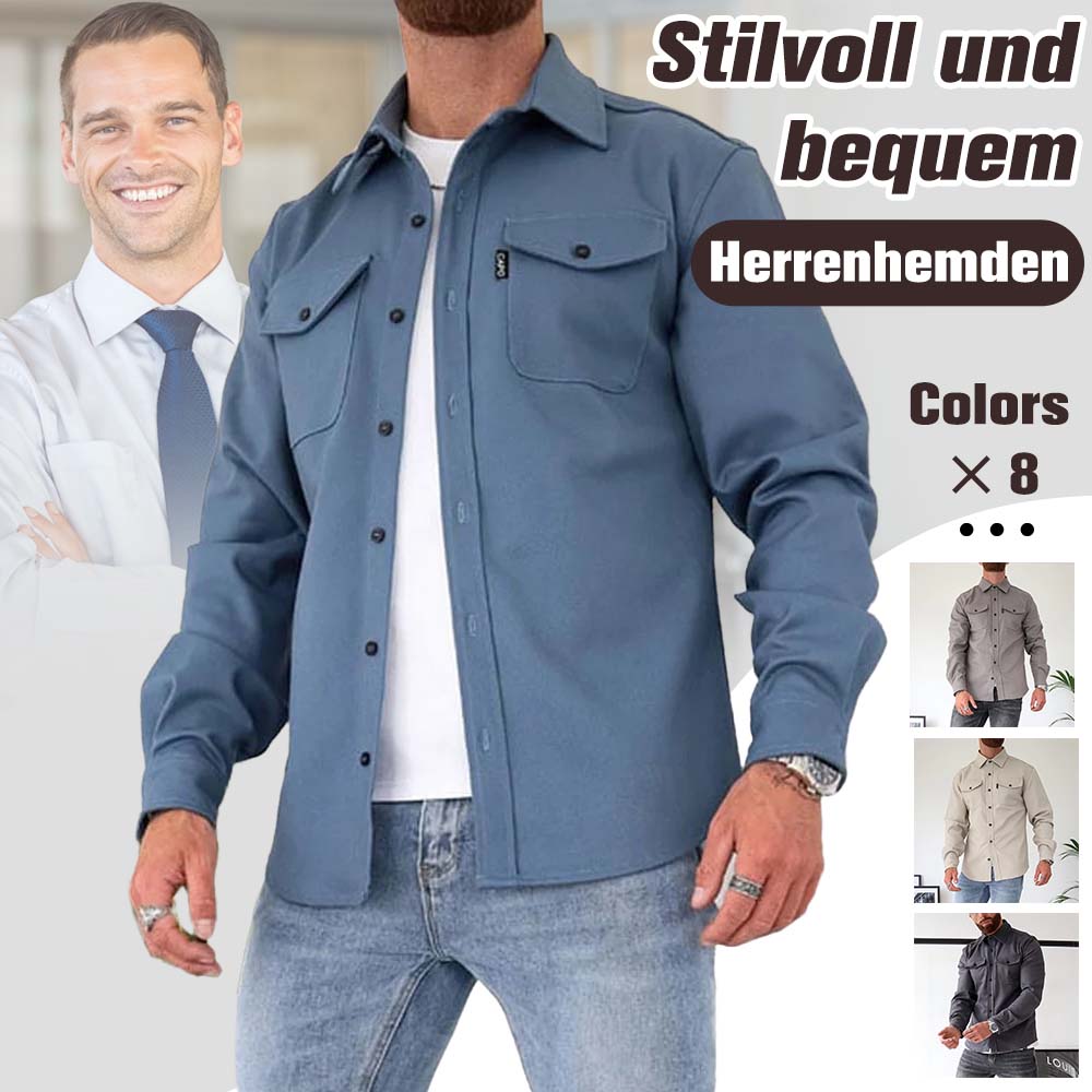 Ahlsentop Lässige Herren-Hemdjacke mit Knopf und Revers