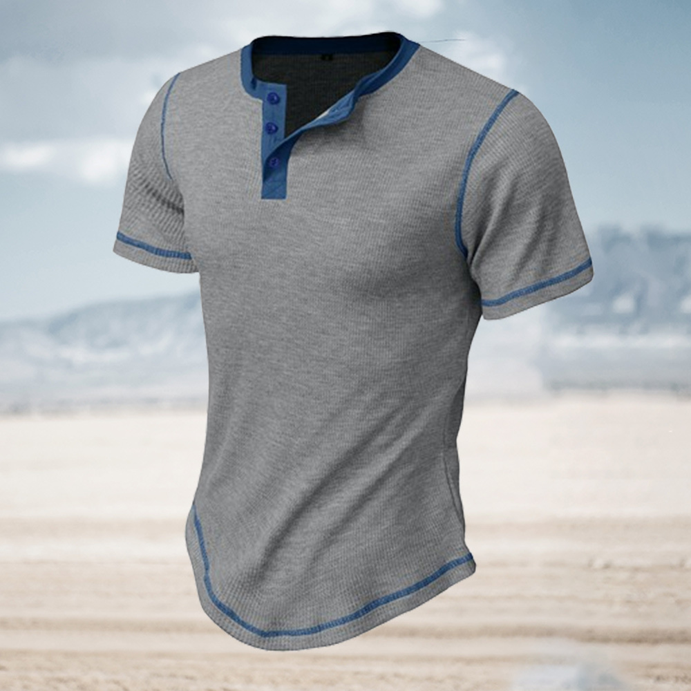 Ahlsentop™ Sommer-Männer-Farbblock-Waffel-Retro-Kurzarmshirt