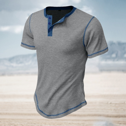 Ahlsentop™ Sommer-Männer-Farbblock-Waffel-Retro-Kurzarmshirt