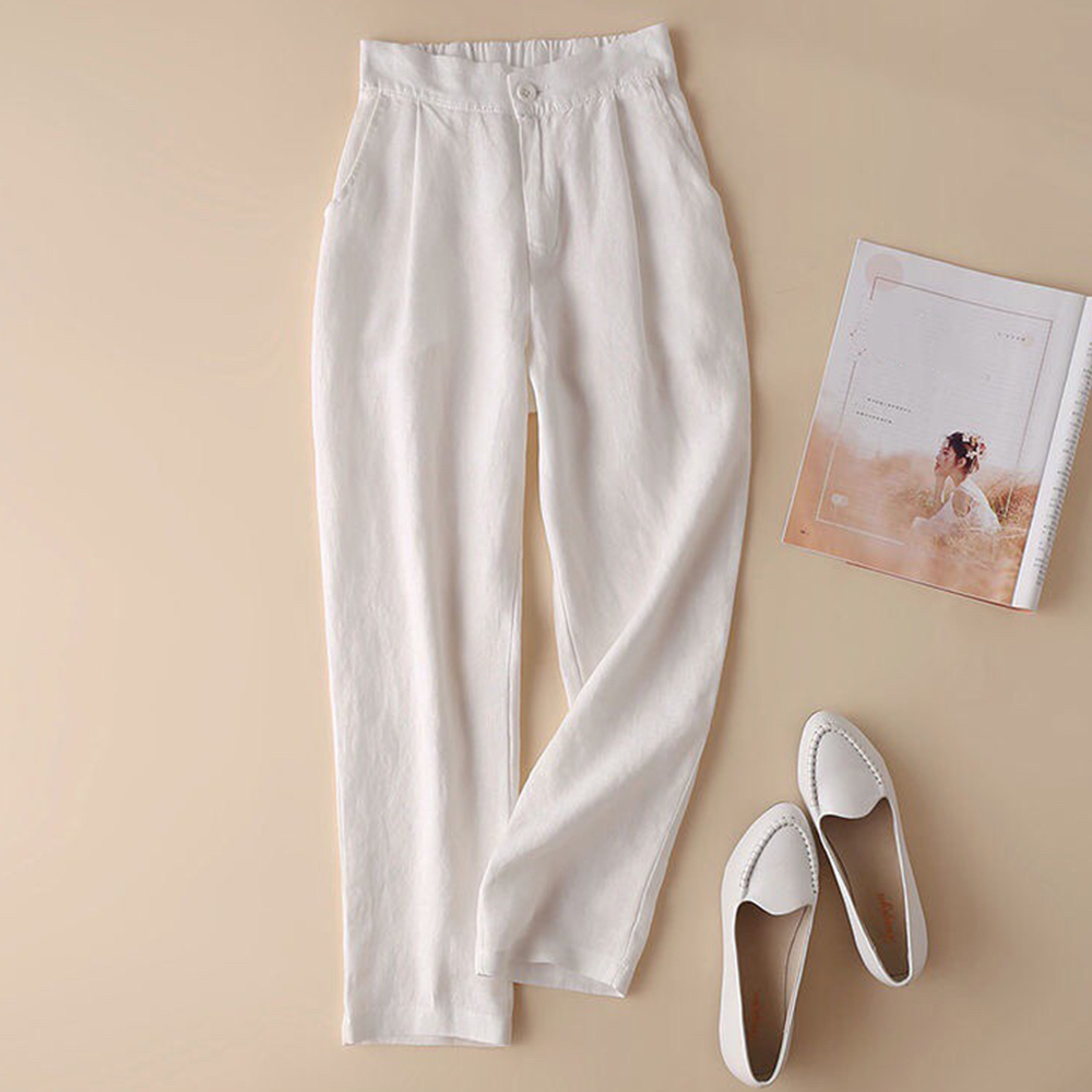 AHLSENTOP Sommerliche Damen-Leinen-lose, lässige, gerade Hose