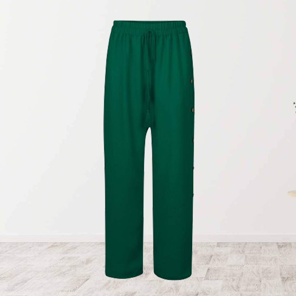 AHLSENTOP Modische Damen-Hose mit elastischem Bund und lockerem, geknöpftem weitem Bein