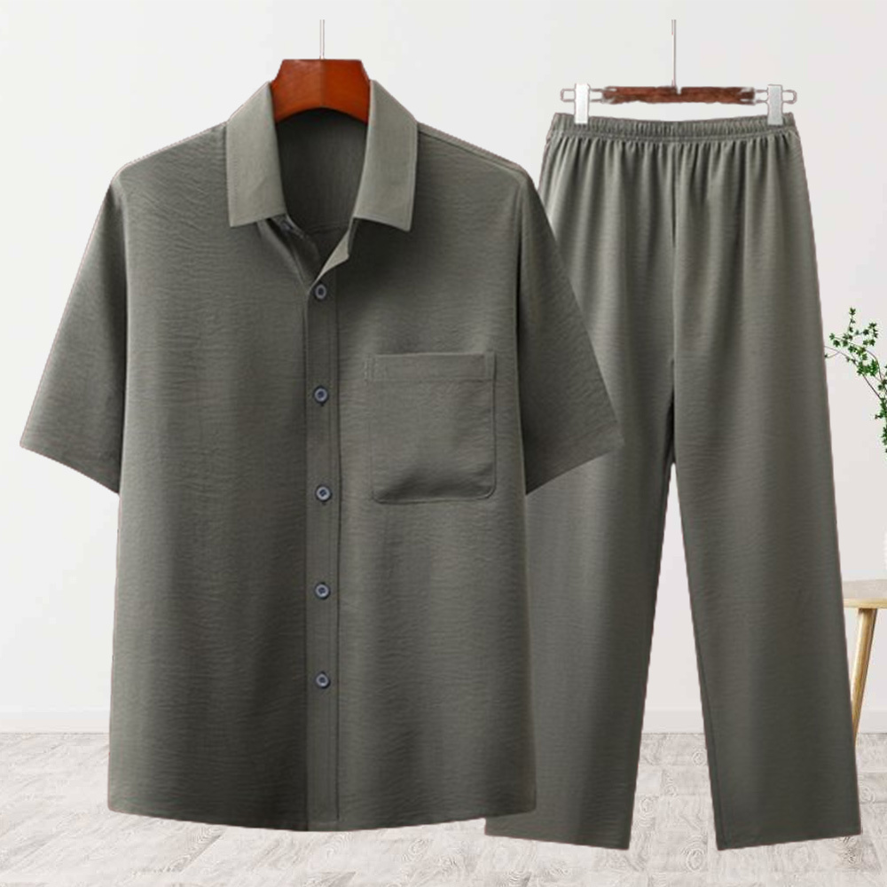 AHLSENTOP™ Neuer sommerlicher Herrenanzug aus Baumwolle und Leinen mit kurzen Ärmeln und Hose