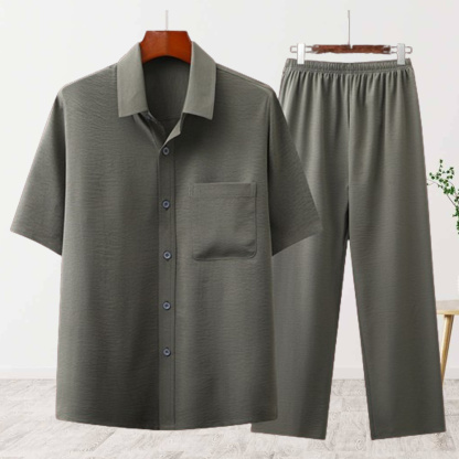 AHLSENTOP™ Neuer sommerlicher Herrenanzug aus Baumwolle und Leinen mit kurzen Ärmeln und Hose