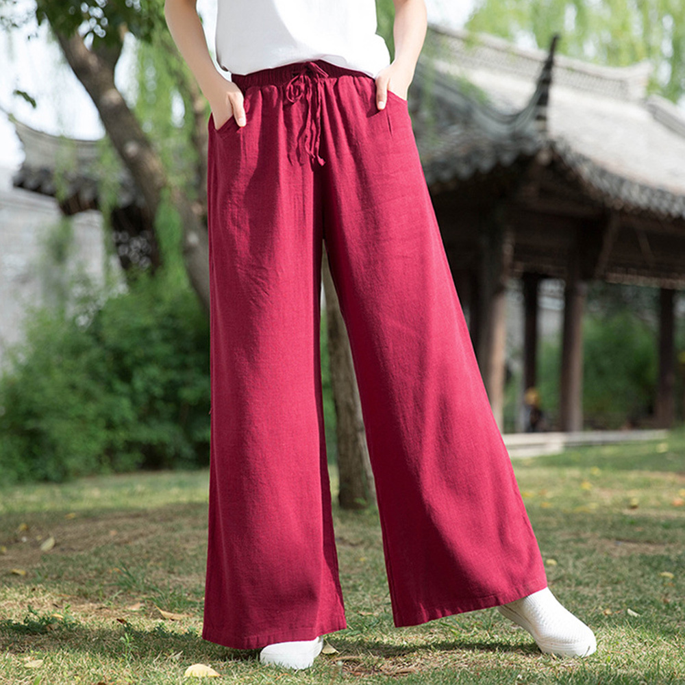 Ahlsentop™ Atmungsaktive Damenhose mit weitem Bein aus Baumwolle und Leinen für Frühling und Sommer mit Kordelzug
