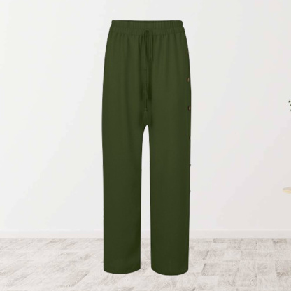 AHLSENTOP Modische Damen-Hose mit elastischem Bund und lockerem, geknöpftem weitem Bein