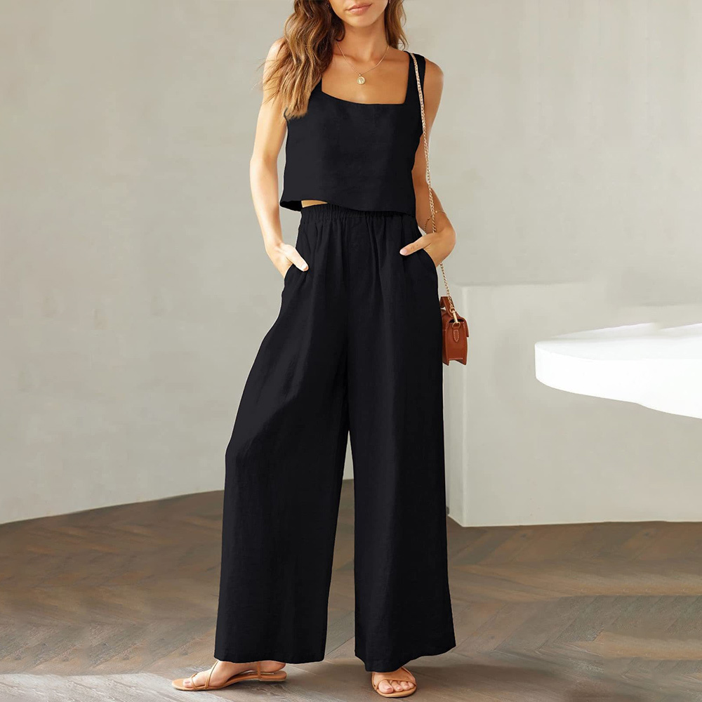 AHLSENTOP Damen-Hose aus reiner Baumwolle, ärmellos, Hosenträger, weit