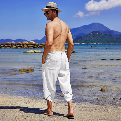 AHLSENTOP Lässige, locker geschnittene Sommerhose für Herren aus Baumwolle und Leinen