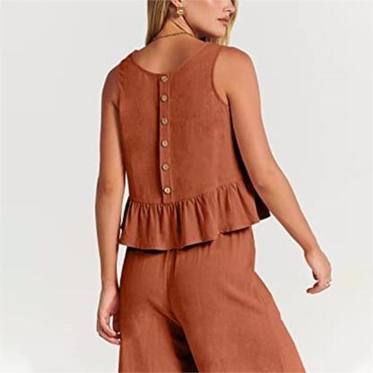 Ahlsentop™ Neuer ärmelloser Damenanzug aus Baumwolle und Leinen mit Weste und Neunviertelhose