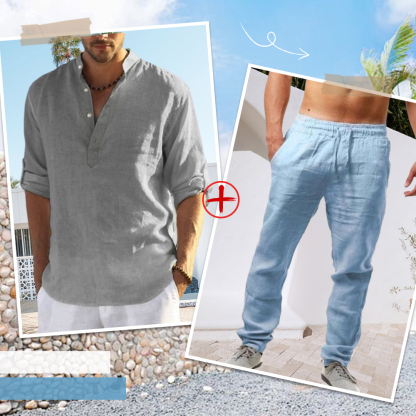 AHLSENTOP™ Herren-Leinenanzug (Langarmhemd + Hose)