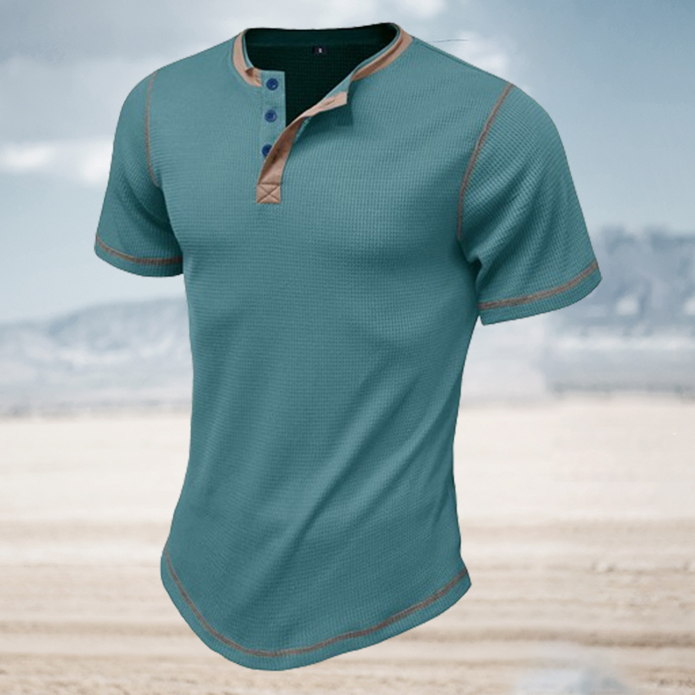 Ahlsentop™ Sommer-Männer-Farbblock-Waffel-Retro-Kurzarmshirt