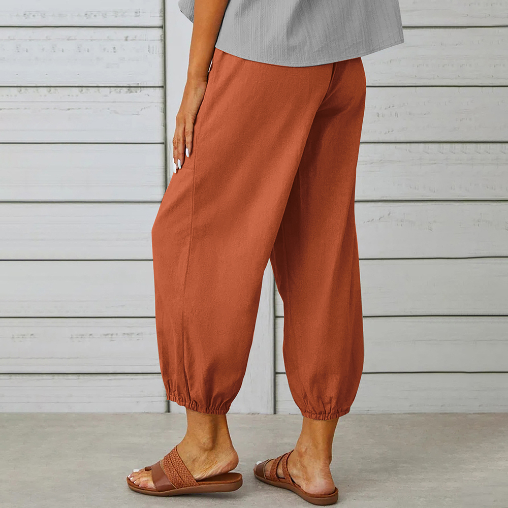 AHLSENTOP™ Geknöpfte Damenhose mit weitem Bein aus Baumwolle und Leinen
