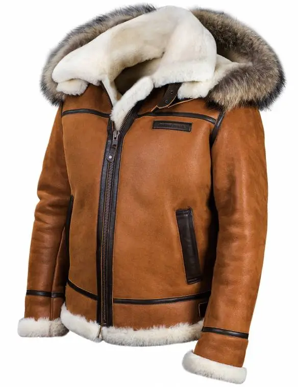 Bomber B-3 Schaffelljacke mit Kapuze Whiskey [HEUTE KOSTENLOSER VERSAND]