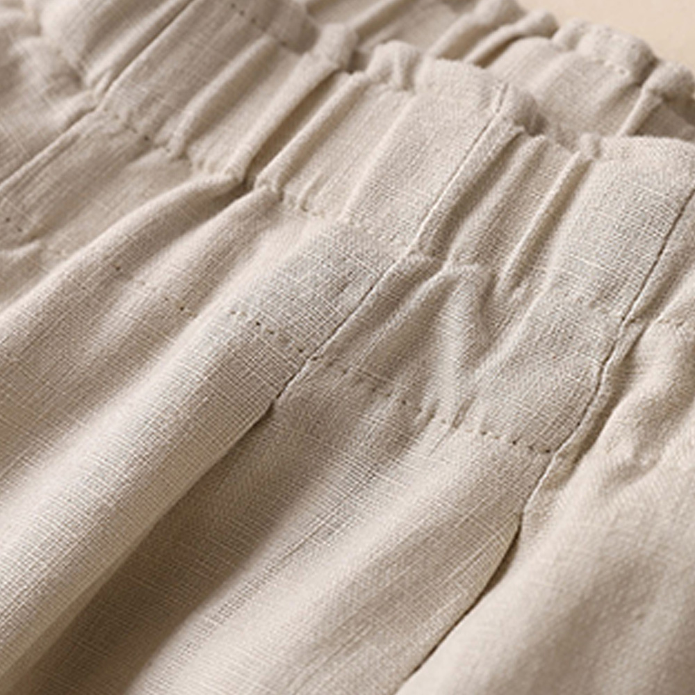 AHLSENTOP Neue hoch taillierte Damenhose mit weitem Bein aus Baumwolle und Leinen mit seitlichem Bindeband