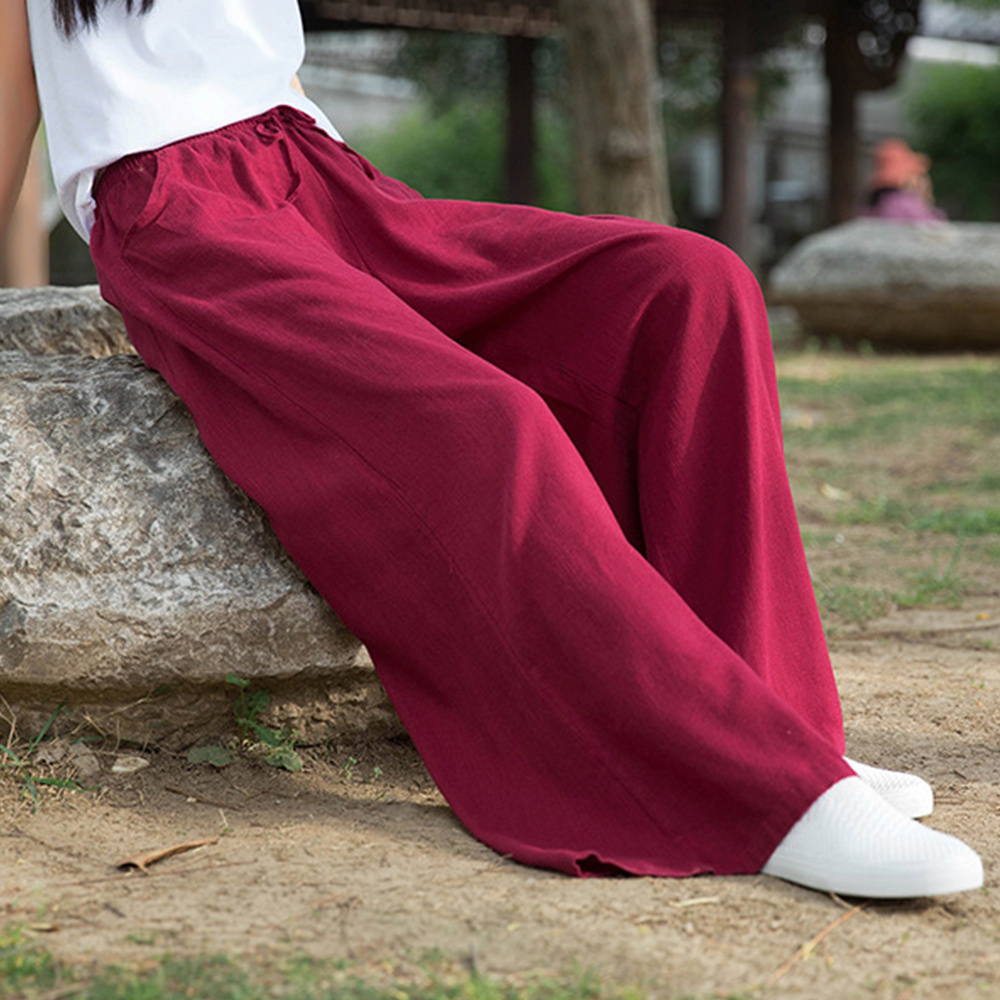 Ahlsentop™ Atmungsaktive Damenhose mit weitem Bein aus Baumwolle und Leinen für Frühling und Sommer mit Kordelzug