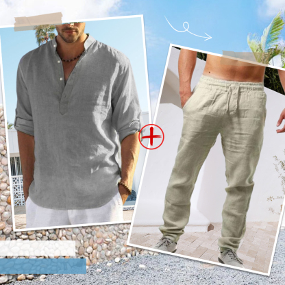 AHLSENTOP™ Herren-Leinenanzug (Langarmhemd + Hose)